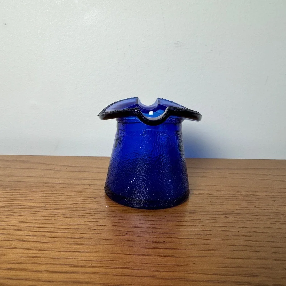 Cobalt Blue Textured‎ Glass Top Hat Ashtray Candy Dish Trinket Holder